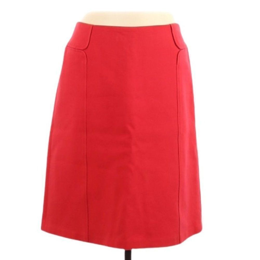 Tocca Red Cotton Skirt Aline Tea Length Rib Texture Lined Panel Details Sz 10‎